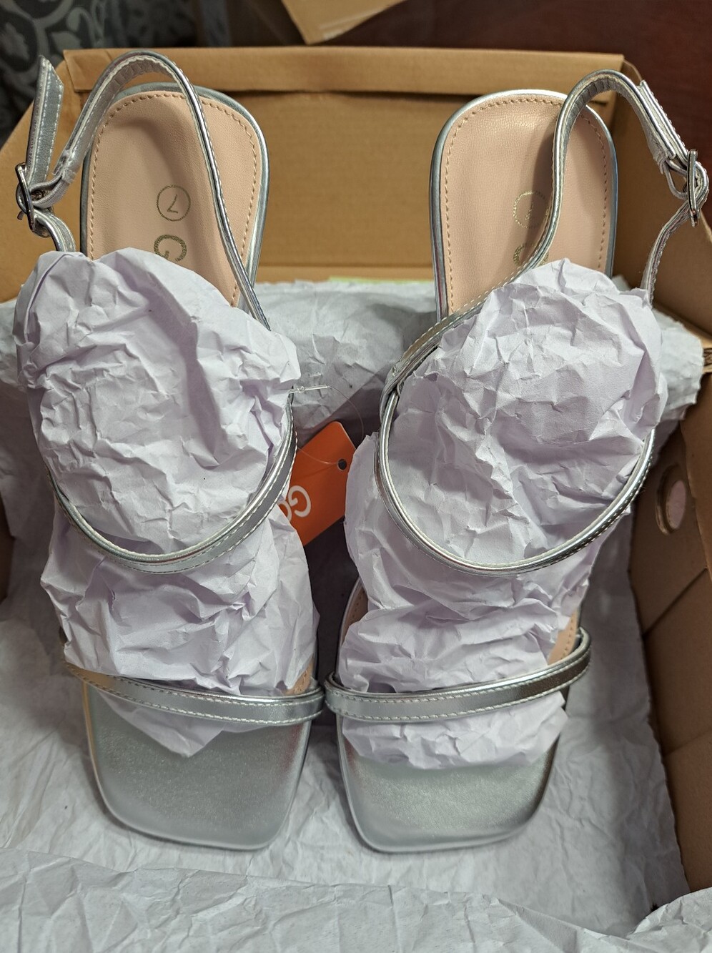 Silver Strappy Square Toe/Heel Kitten Heel Sandals - Picture 2 of 8